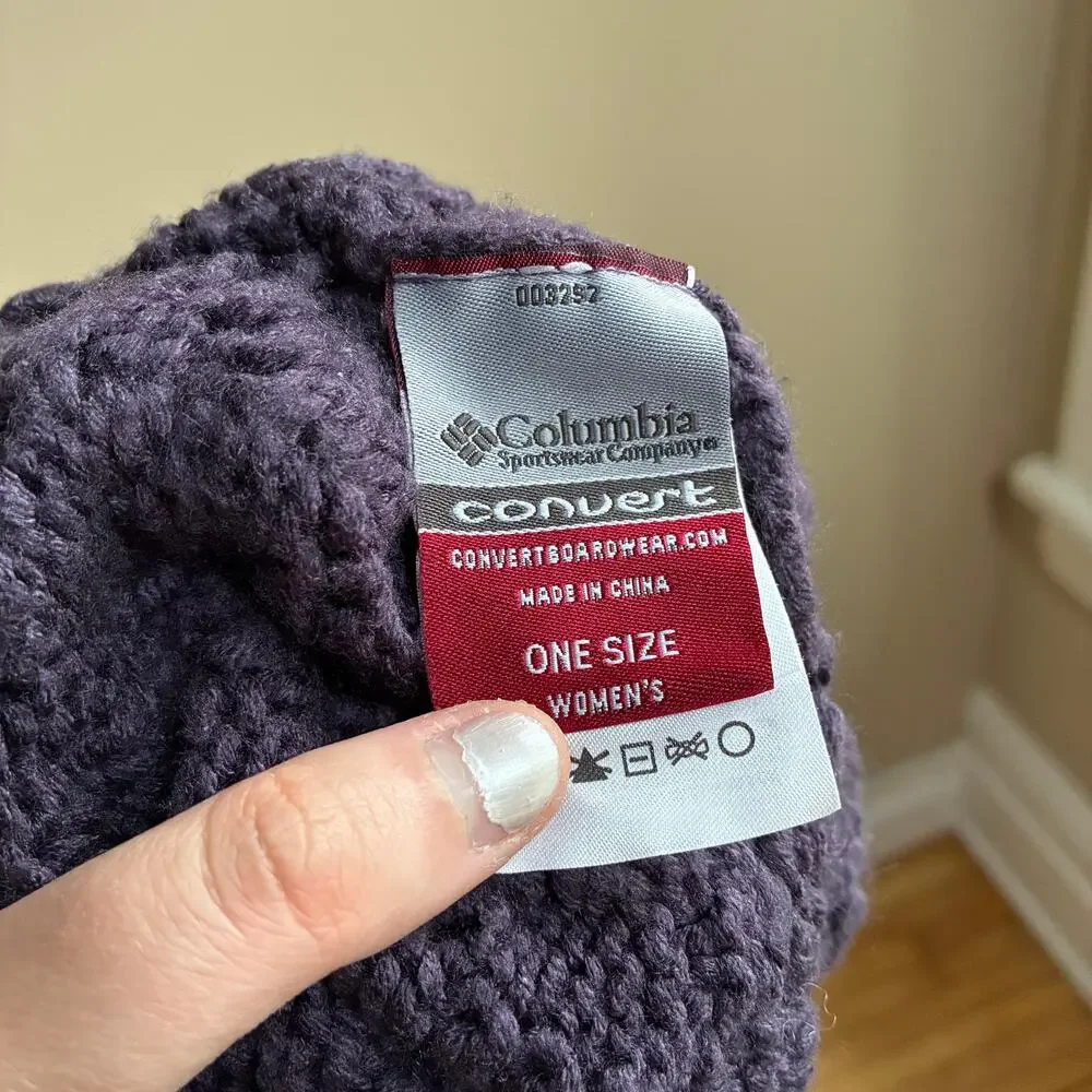 Columbia convert one size women's knit beanie scalloped edge design purple hat